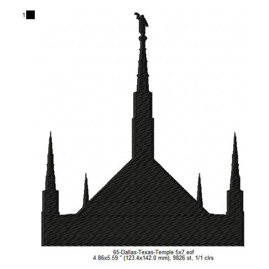 Dallas Texas LDS Temple Silhouette Machine Embroidery Digitized Design Files