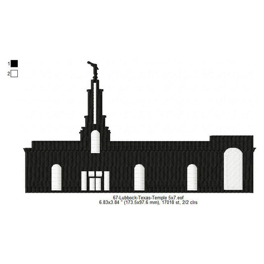 Lubbock Texas LDS Temple Silhouette Machine Embroidery Digitized Design Files