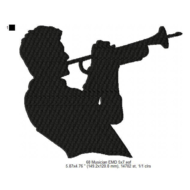 Musician Silhouette Machine Embroidery Digitized Design Files