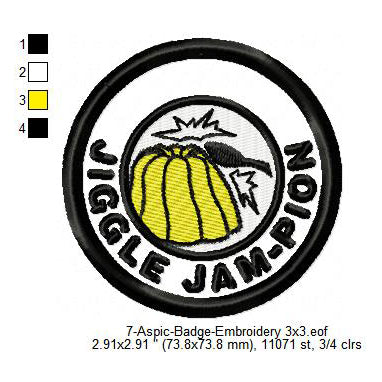 Jiggle Jam-pion Aspic Jelly Merit Adulting Badge Machine Embroidery Digitized Design Files