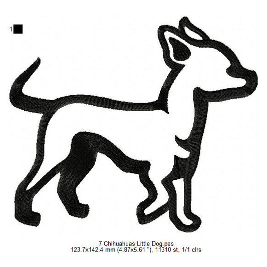 Chihuahua Cute Little Dog Line Art Silhouette Machine Embroidery Digitized Design Files