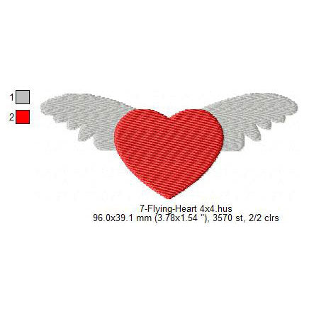 Flying Heart Valentines Day Machine Embroidery Digitized Design Files