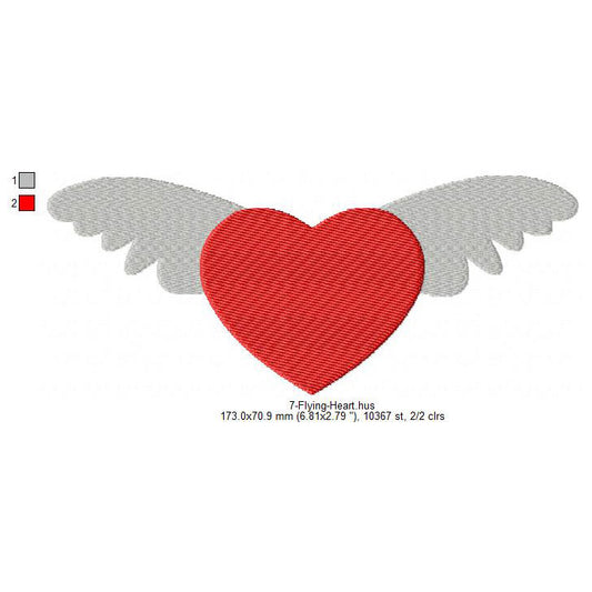 Flying Heart Valentines Day Machine Embroidery Digitized Design Files