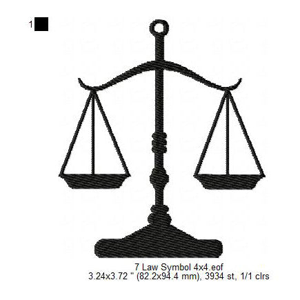 Law Symbol Scale Shadow Silhouette Machine Embroidery Digitized Design Files