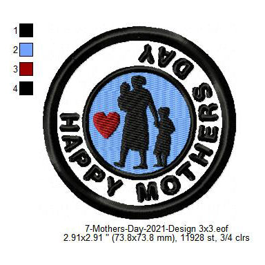 Happy Mothers Day Silhouette Merit Badge Machine Embroidery Digitized Design Files