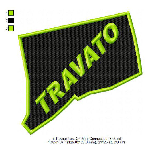 Travato Connecticut State Map Designs Machine Embroidery Digitized Design Files