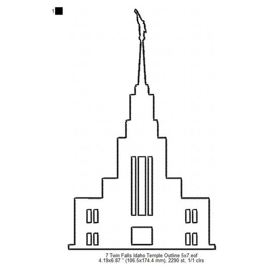 Twin Falls Idaho LDS Temple Outline Machine Embroidery Digitized Design Files