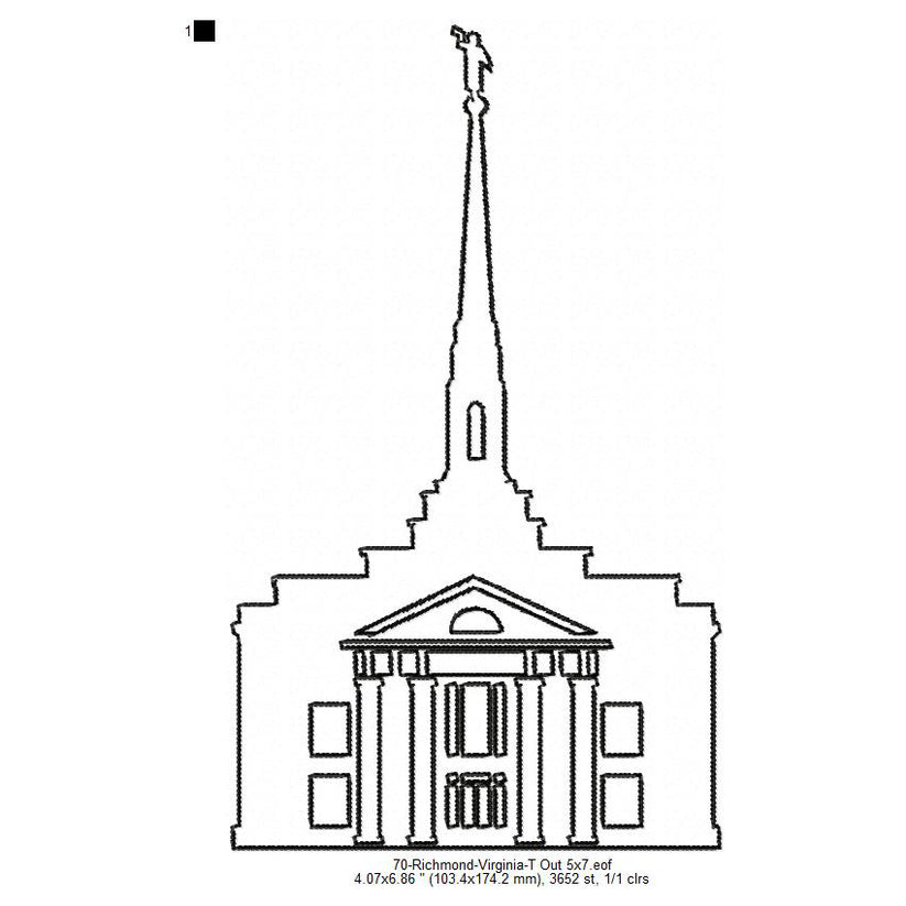 Richmond Virginia LDS Temple Outline Machine Embroidery Digitized Desi ...