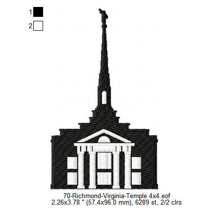 Richmond Virginia LDS Temple Silhouette Machine Embroidery Digitized Design Files