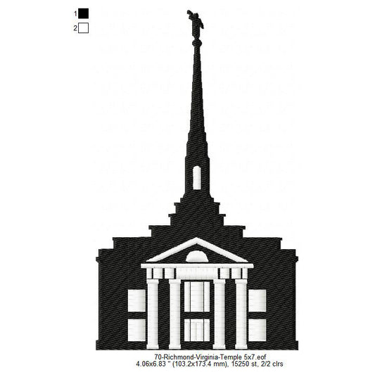 Richmond Virginia LDS Temple Silhouette Machine Embroidery Digitized Design Files