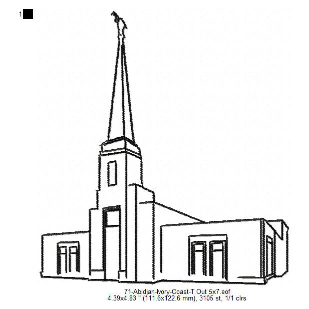 Abidjan Ivory Coast LDS Temple Outline Machine Embroidery Digitized De ...