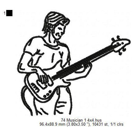 Electric Guitar Band Guitarist Musician Line Art Machine Embroidery Digitized Design Files