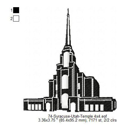 Syracuse Utah LDS Temple Silhouette Machine Embroidery Digitized Design Files