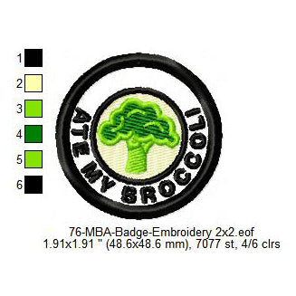Ate My Broccoli Daily Life Merit Adulting Badge Machine Embroidery Digitized Design Files