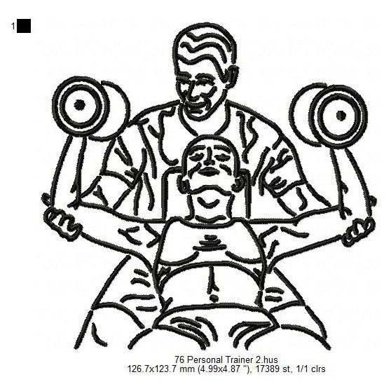 Personal Trainer Line Art Machine Embroidery Digitized Design Files