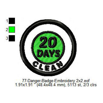 Clean 20 Days Merit Adulting Badge Machine Embroidery Digitized Design Files