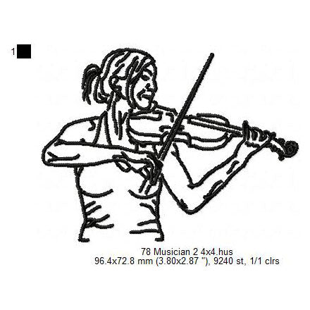 Violin Violinist Musician Line Art Machine Embroidery Digitized Design Files