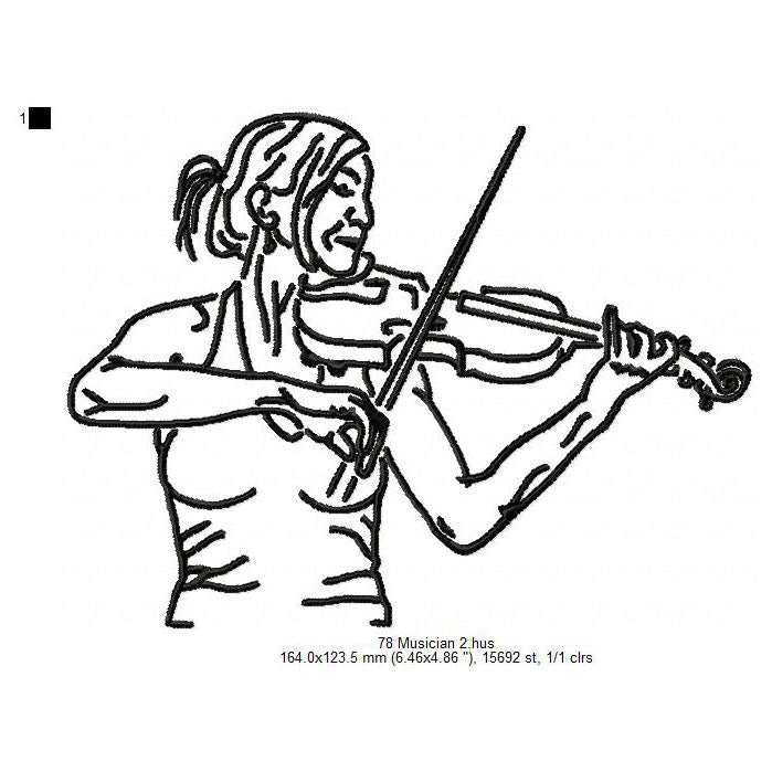 Violin Violinist Musician Line Art Machine Embroidery Digitized Design Files