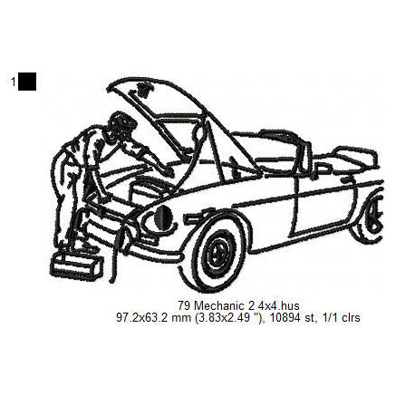 Car Mechanic Line Art Machine Embroidery Digitized Design Files