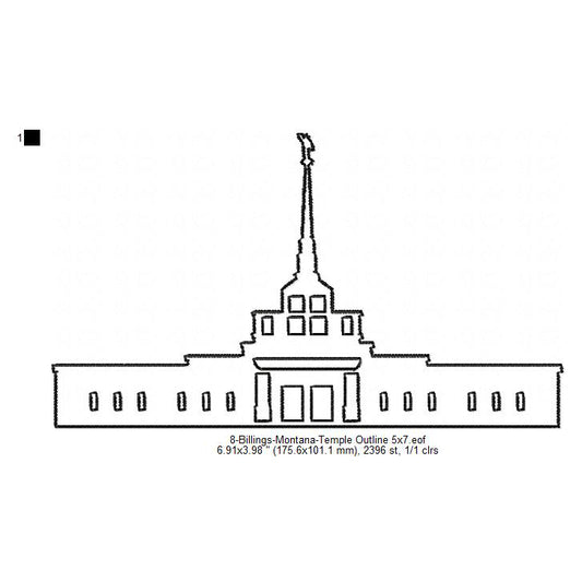 Billings Montana LDS Temple Outline Machine Embroidery Digitized Design Files