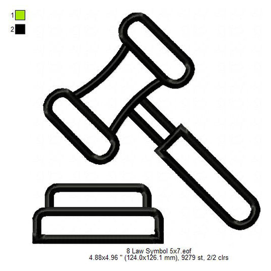 Judge Gavel Law Symbol Shadow Silhouette Machine Embroidery Digitized Design Files