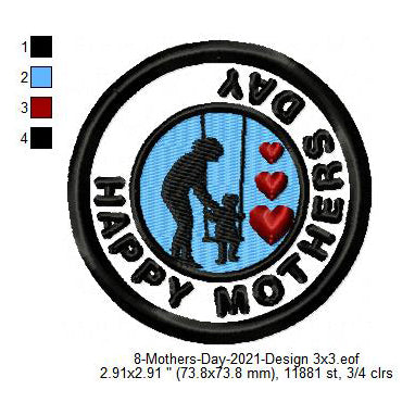 Happy Mothers Day Silhouette Merit Badge Machine Embroidery Digitized Design Files