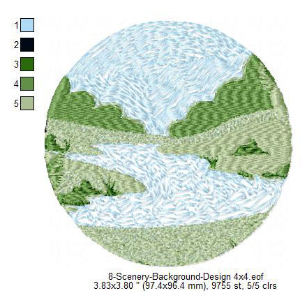 River between Hills Jungle Scenery Background Machine Embroidery Digitized Design Files