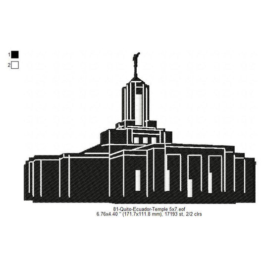 Quito Ecuador LDS Temple Silhouette Machine Embroidery Digitized Design Files