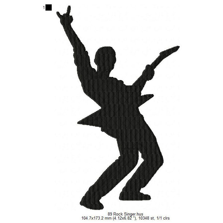 Rock Singer Silhouette Machine Embroidery Digitized Design Files