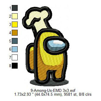 Chef Among Us Character Machine Embroidery Digitized Design Files