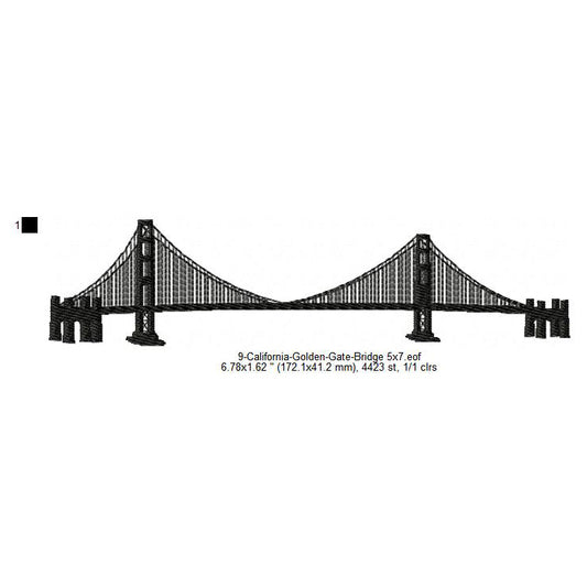 California Golden Gate Bridge Silhouette Machine Embroidery Digitized Design Files