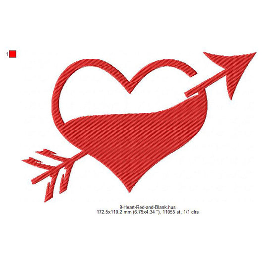 Arrow Through Heart Water Valentines Day Machine Embroidery Digitized Design Files