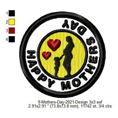 Happy Mothers Day Silhouette Merit Badge Machine Embroidery Digitized Design Files