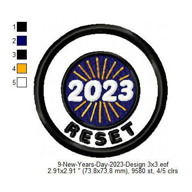 Reset 2023 New Year Wishing Merit Badge Machine Embroidery Digitized Design Files