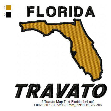 Travato Florida State Map Designs Machine Embroidery Digitized Design Files