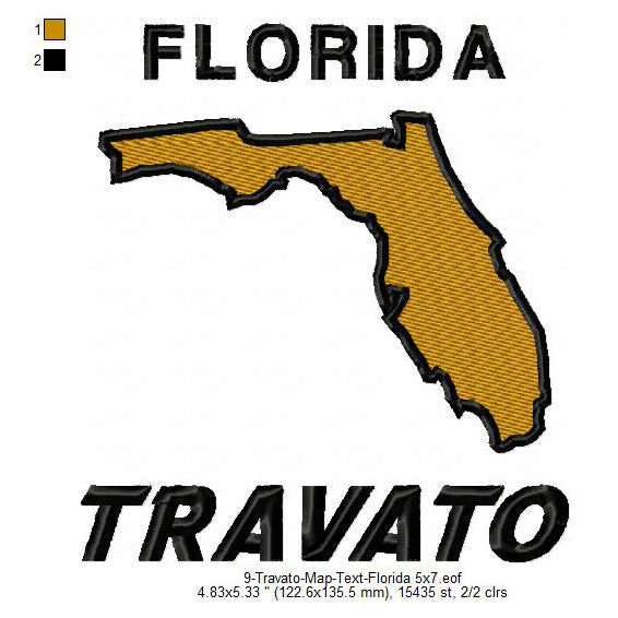 Travato Florida State Map Designs Machine Embroidery Digitized Design Files