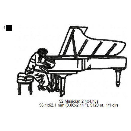 Grand Piano Pianist Musician Line Art Machine Embroidery Digitized Design Files