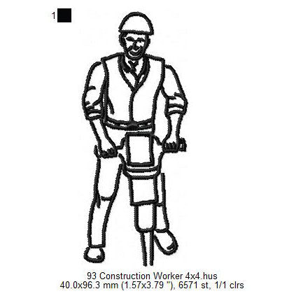 Construction Worker Line Art Machine Embroidery Digitized Design Files