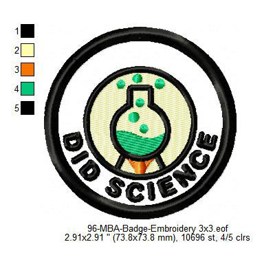 Did Science Educational Merit Adulting Badge Machine Embroidery Digitized Design Files