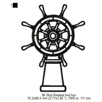 Ship Wheel Line Art Machine Embroidery Digitized Design Files