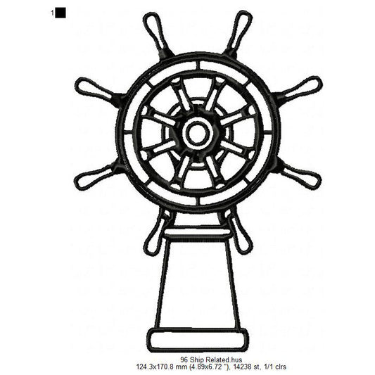 Ship Wheel Line Art Machine Embroidery Digitized Design Files