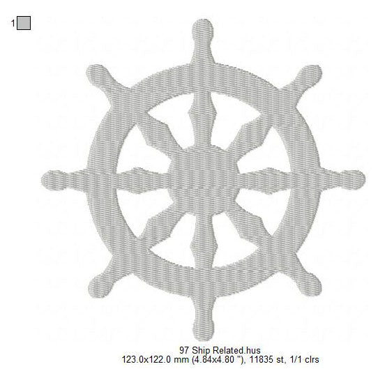 Ship Wheel Silhouette Machine Embroidery Digitized Design Files