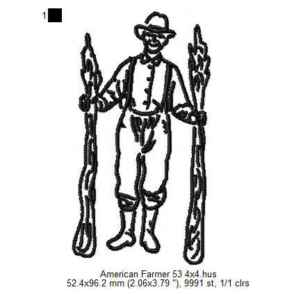 USA Farmer Harvesting Crops Line Art Machine Embroidery Digitized Design Files