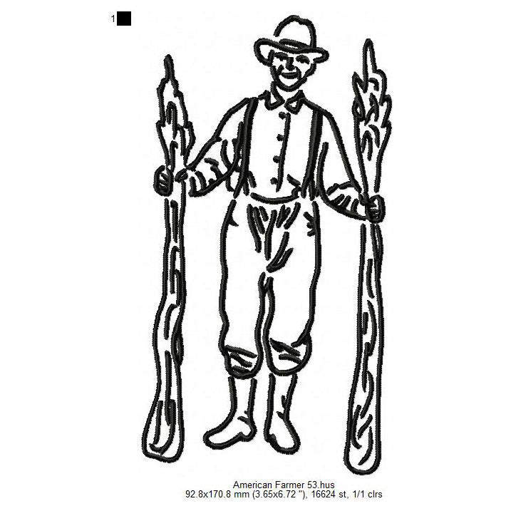 USA Farmer Harvesting Crops Line Art Machine Embroidery Digitized Design Files