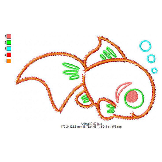 Sea Fish Line Art Swirl Machine Embroidery Digitized Design Files