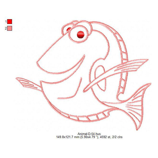 Sea Fish Swirl Line Art Machine Embroidery Digitized Design Files