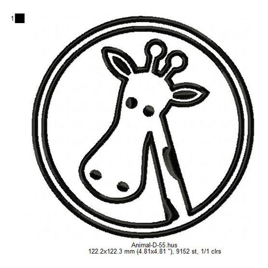 Giraffe Line Art Animal Machine Embroidery Digitized Design Files