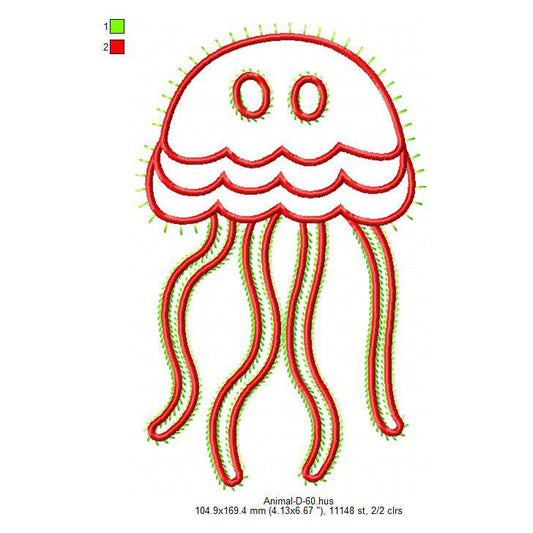 Jelly Fish Swirl Sea Creature Animal Machine Embroidery Digitized Design Files