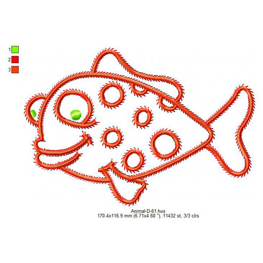 Sea Fish Swirl Line Art Machine Embroidery Digitized Design Files