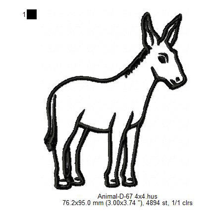 Donkey Animal Line Art Machine Embroidery Digitized Design Files